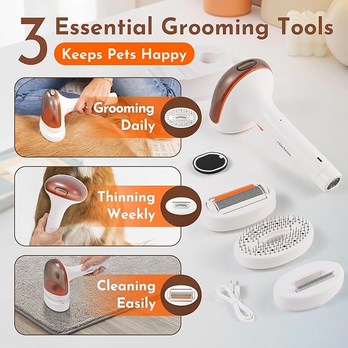 Chichum Series – 3-in-1 Cordless Pet Grooming & Massage Brush with Self-Cleaning, Vacuum Function, and Rechargeable Design for Tangle-Free Coats
