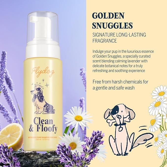 Clean and Floofy Waterless Dry Dog Shampoo with Glove – No Rinse Spray Foam, Anti-Itch, Odor Control, Moisturizing & Conditioning, Hydrating, Detangling, Sulfate-Free Pet Bath Wash for Dogs & Puppies