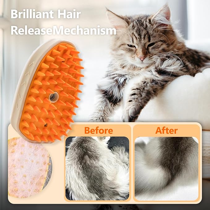 Cat Steam Brush, 4 in 1 Steam Brush for Cats, Pet Hair Steamy Brushes for Massaging and Cleaning Shedding Pets, Rechargeable Cat Brush with Steam for Long & Short Haired Cats and Dogs (orange)