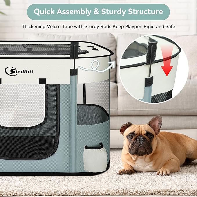 Dog Playpen28/31/35in,Cat Pet Puppy Pen,Portable Playpens for Dogs Indoor Outdoor Travel Camping Use,Foldable Dog Kennel Crate for Rabbit Small Animals with and Tent Stakes (Grey, Lagre)