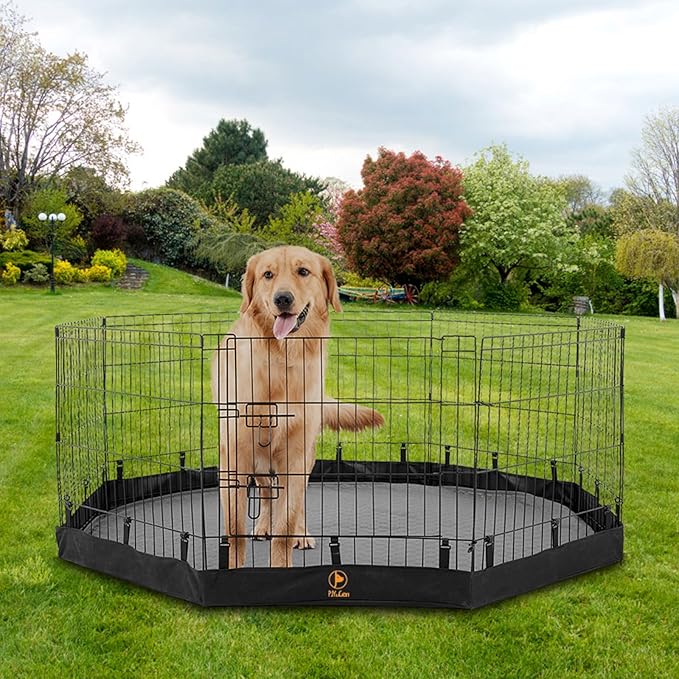 PJYuCien Dog Playpen Bottom Pad,Fits 24 Inch 8 Panels Regular Octagon Metal Exercise Pet Pen,Elastic Buckles Connections,Black (Note:Only Bottom,Fence Not Included)