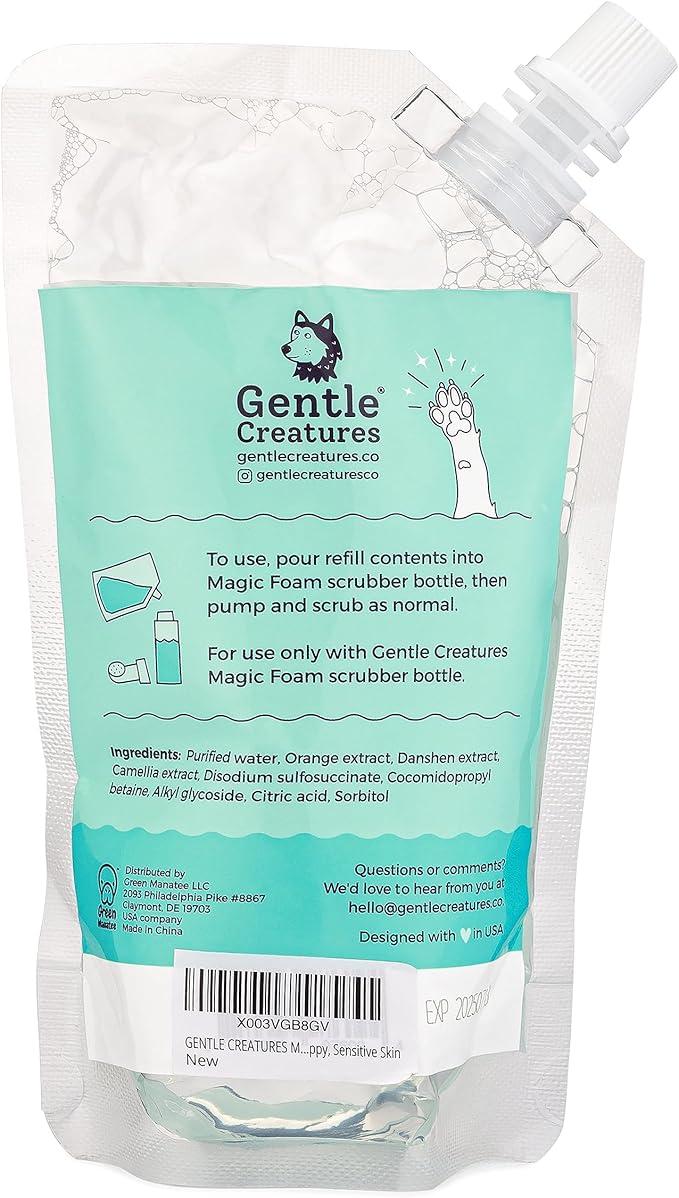 GENTLE CREATURES Magic Foam - Refill - Sulfate-Free, Waterless Shampoo Paw Cleaner for Dogs, Cats, Pets - Dry Shampoo, Foot Cleaner Brush - with Orange, Odor Control Wash - Good for Puppy