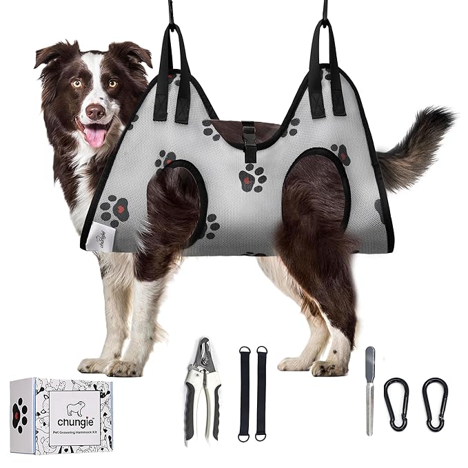 Dog Grooming Hammock for Large Dogs – Dog Restraint for Nail Trimming with Pet Nail Clipper – Dog Sling for Grooming, Dog Hammock for Nail Cutting & Grooming Harness (Legs Spacing:13-16”)/Max W:60lb)