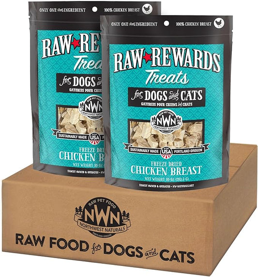Northwest Naturals Raw Rewards Freeze-Dried Chicken Breast Treats for Dogs and Cats - Bite-Sized Pieces - Healthy, 1 Ingredient, Human Grade Pet Food, Natural - 10 Oz (Pack of 2)