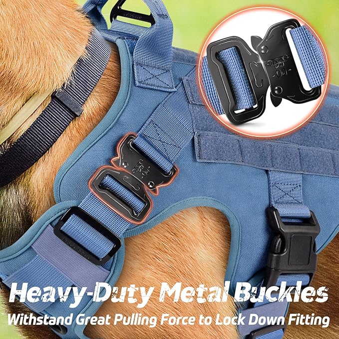 rabbitgoo Tactical Dog Harness for Large Dogs, Heavy Duty Dog Harness with Handle, No-Pull Service Dog Vest Large Breed, Adjustable Military Dog Vest Harness for Training Hunting Walking, Blue, S