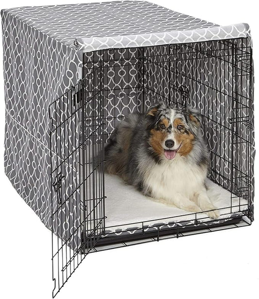 MidWest Homes for Pets Dog Crate Cover, Privacy Dog Crate Cover Fits Midwest Dog Crates, Crate Cover Only; Machine Wash & Dry; Gray Geo Print; 42 inch