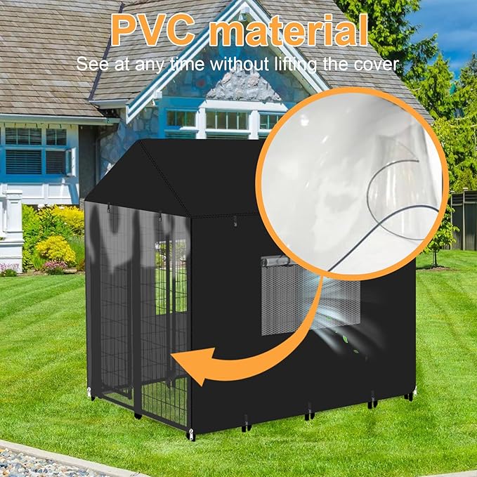 Outdoor Dog Kennel Cover Heavy Duty Full Coverage 600D Waterproof and Durable Dog Crate Cover for 4.2'Dx4.2'Wx4.5'H Multiple Brands of Dog Kennelswith Mesh Breathable Good Observation （Covers Only）