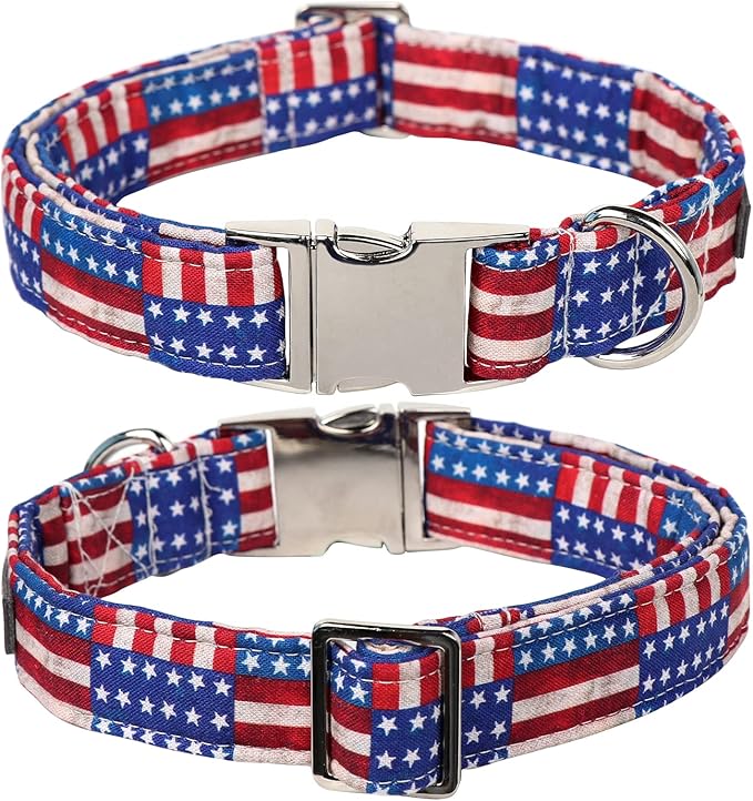 Lionet Paws Patriotic Dog Collar with Sailor Bow, 4th of July, Soft and Comfortable Adjustable American Flag Collar for Puppies and Cats, XXS, Neck 7-11 inches