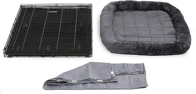 New World Pet Products New World Double Door Dog Crate Kit Includes One Two-Door Crate, Matching Gray Bed & Gray Crate Cover, 48-Inch Kit Ideal for X-Large Dog Breeds