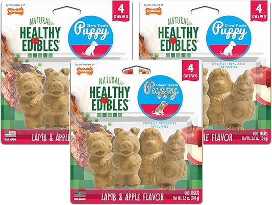 Nylabone 3 Pack of Healthy Edibles Chew Treats for Puppies, 4 Chews Each, Lamb and Apple Flavor, Made in The USA