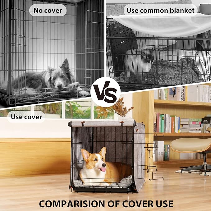 Dog Crate Cover, 600D Oxford Crate Cover for Wire Dog Crate, Ventilated Pet Kennel Cover Fits for 30 Inches Dog Crate, Grey (Cover Only)