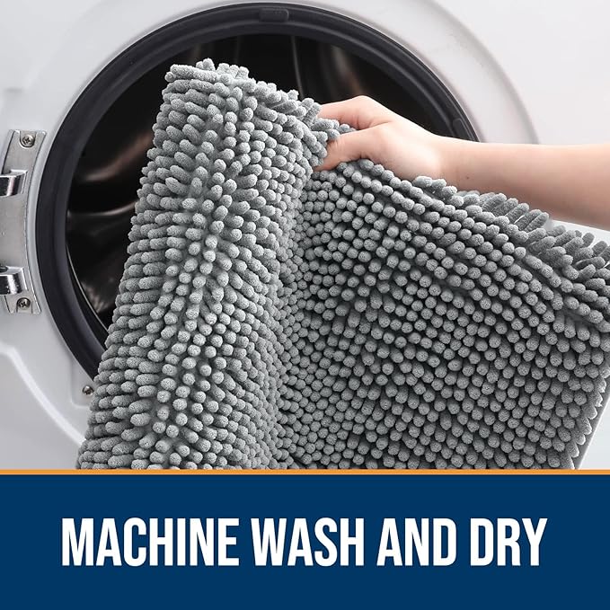 OLANLY Dog Door Mat for Muddy Paws 47x32, Absorbs Moisture and Dirt, Absorbent Non-Slip Washable Mat, Quick Dry Chenille, Mud Mat for Dogs, Entry Indoor Door Mat for Inside Floor, Grey