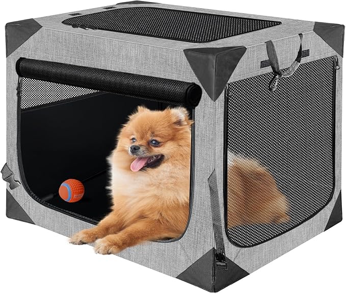 Dog Crates,Collapsible Soft Travel Crate for Medium Dogs (3 Year Warranty), Indoor & Outdoor Portable Pet Kennel with Chew Proof Mesh Door (30" L x 21" W x 21" H, Dark Gray) ﻿