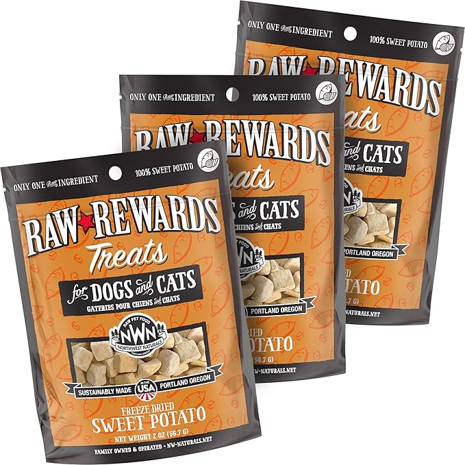 Northwest Naturals Raw Rewards Freeze-Dried Sweet Potato Treats for Dogs and Cats - Bite-Sized Pieces - Healthy, 1 Ingredient, Human Grade Pet Food, All Natural - 2 Oz (Pack of 3)