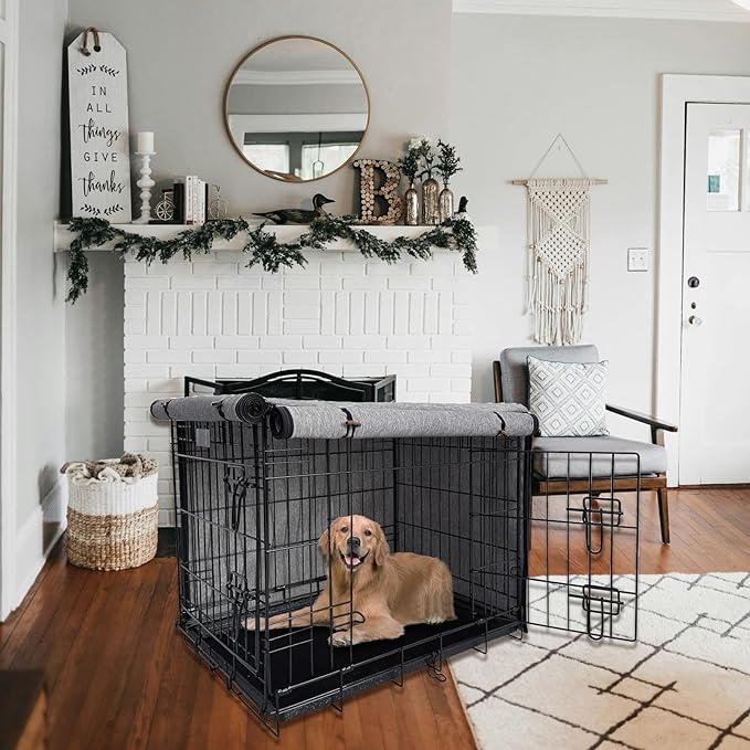 Dog Crate Cover, 600D Oxford Crate Cover for Wire Dog Crate, Ventilated Pet Kennel Cover Fits for 48 Inches Dog Crate, Grey (Cover Only)