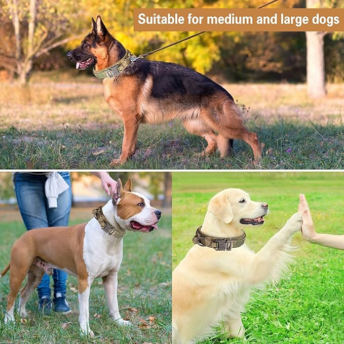 KCUCOP Tactical Dog Collar with Handle,Adjustable Military Dog Collar with Metal Buckle and Patches,Heavy Duty Dog Collars for Medium and Large Dogs (Camo-L)