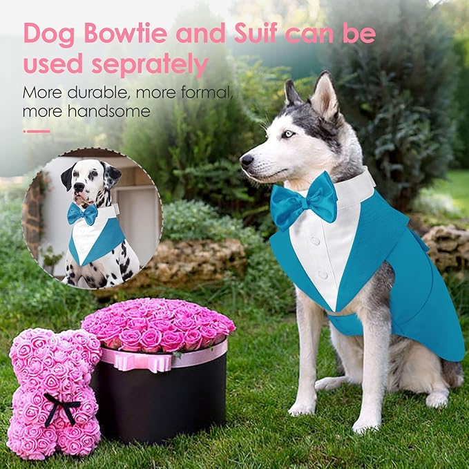 AOFITEE Dog Tuxedo Formal Dog Suit and Bandana Set, Gentle Dogs Wedding Party Suit Bow Tie Shirt, Tuxedo for Small Dogs Costume Outfit with Detachable Bowtie Collar for Christmas Halloween Dress Up