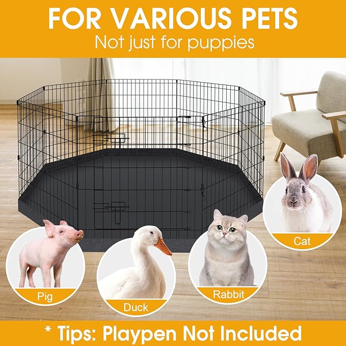 Dog Playpen Regular Octagon Metal Exercise Pet Playpen 8 Panels 24 Inch Bottom Pad Cover for Small Medium Pets Indoor Outdoor(Only Black Bottom pad Cover, Playpen Not Included)