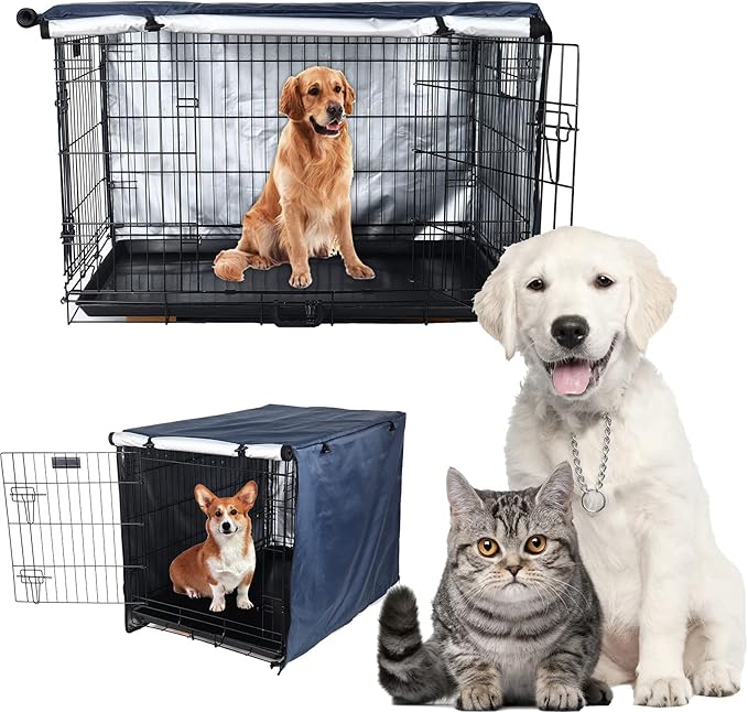 Senmortar Double Door Dog Crate Cover Wire Dog Cage Cover Waterproof Durable Lightweight 420D Polyester for Pet Crates Dark Blue 48 inches