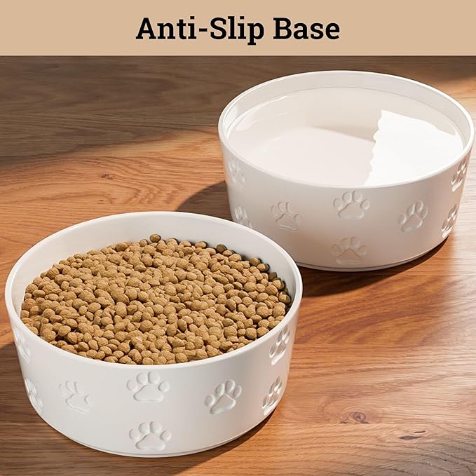 Ceramic Dog Bowl Set of 2 with Anti-Skid Base - 7.5" Wide x 3" Tall Ceramic Dog Bowls for Large Dogs - 5 Cup Capacity Food and Water Bowls for Dogs - Rubber Bottom Pet Bowl Set of 2 for Large Pets