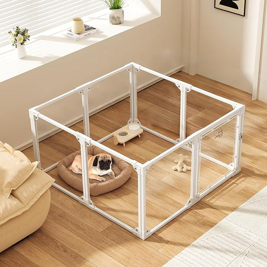 Clear Acrylic Metal Dog Playpen Indoor, Easy Assemble Transparent Puppy Playpen, Expandable & Durable Dog Fence for Small and Medium Dogs (30.3" H, 8PCS)