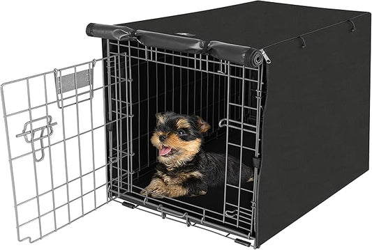 X-ZONE PET Double Door Dog Crate Cover - Polyester Pet Kennel Cover (Fits 24 30 36 42 48 inches Wire Crate) (24 Inch, Black)