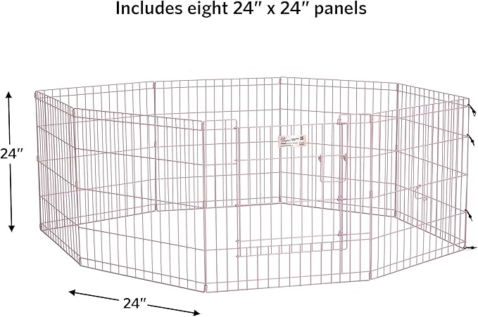 MidWest Homes for Pets Dog Exercise Pen & Playpen, 24" W x 24" H, with Door, Pink