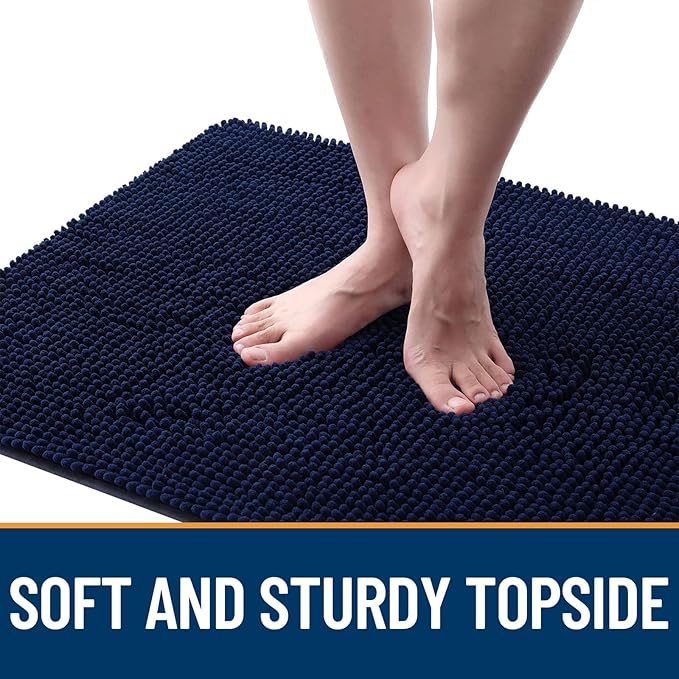 OLANLY Dog Door Mat for Muddy Paws 59x35, Absorbs Moisture and Dirt, Absorbent Non-Slip Washable Mat, Quick Dry Chenille, Mud Mat for Dogs, Entry Indoor Door Mat for Inside Floor, Navy Blue