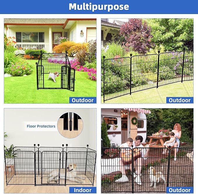 ADAVIN Tall Garden Fence with Gate, 36 in(H) 4 Panels Heavy Duty Iron Metal Animal Barrier Fence, Fence Blocker for Dogs, Portable Temporary Fencing. Total 9 Ft(L). Black