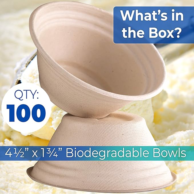 Vet-Grade Biodegradable Disposable Tan Kraft Pet Bowls Bulk 100 Pk 8 Oz/1 Cup. Non-Toxic Food and Water Dishes for Puppies, Small Dogs or Cats. Sturdy and Leakproof for Healthy Pets!
