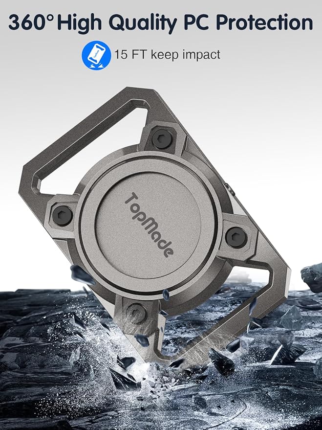 TopMade Smart Pet Tracker with Collar Holder, Cat Dog Tracker Compatible with Apple Find My, Anti-Lost Device Find Tag for Dogs, Cats, Pets, Luggage, Bag Straps, Not a GPS Tracker, Gunmetal