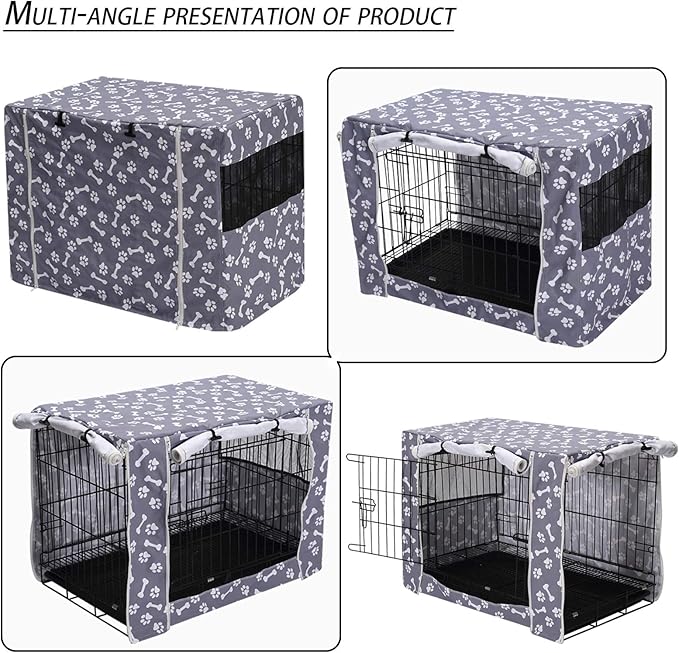 Pethiy Dog Crate Cover Durable Polyester Pet Kennel Cover Universal Fit for Wire Dog Crate - Fits Most 48 inch Dog Crates - Cover only-Sky Gray-48