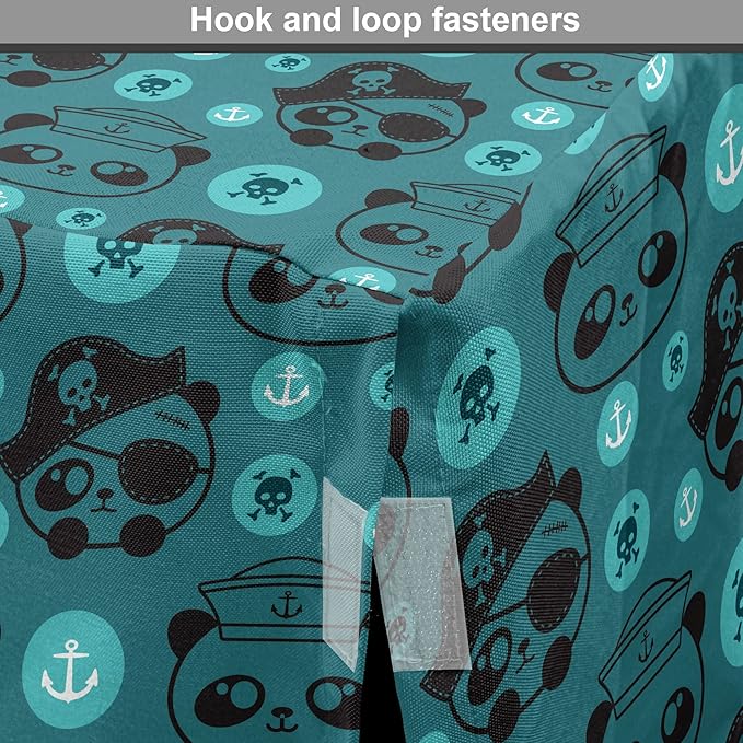 Lunarable Panda Dog Crate Cover, Pirate and Sailor Bears Skulls on Crossed Bones Anchors Within Circles, Easy to Use Pet Kennel Cover for Small Dogs Puppies Kittens, 22 Inch, Teal Turquoise Black