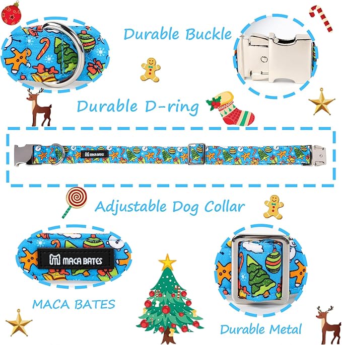 Maca Bates Christmas Collars for Dogs Cotton Soft Christmas Tree Dog Collar with Metal Buckle Winter Dog Collar Adjustable for Small Medium Large Dog