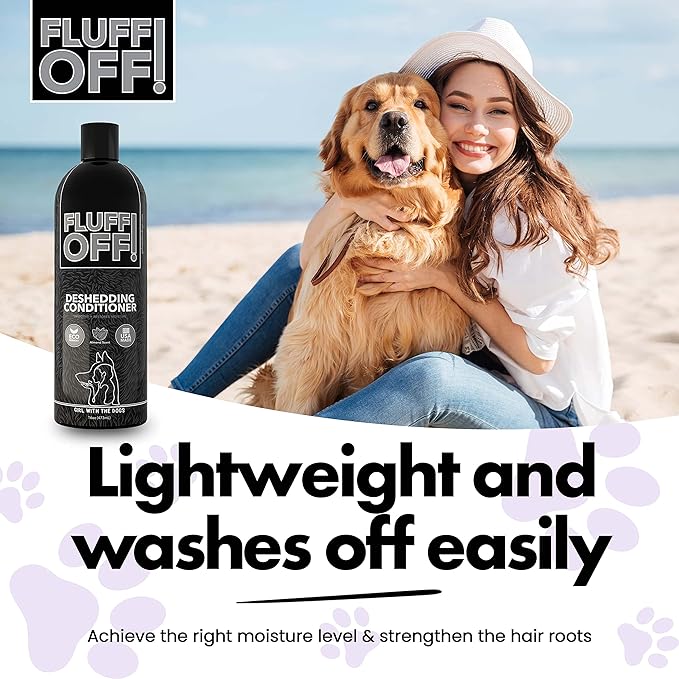 Fluff Off! by Girl With The Dogs, Natural Deshedding Dog & Cat Conditioner 16 Oz and Nasty Critter! Everyday Deep Cleaning Dog Shampoo 16 Oz