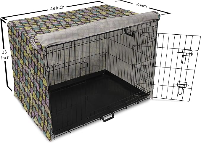 Ambesonne Fashion Dog Crate Cover, Diagonal Vintage Knitted Clothing Outfits Autumn Spring Winter Seasons, Easy to Use Pet Kennel Cover for Medium Large Dogs, 48 Inch, Dark Brown Multicolor