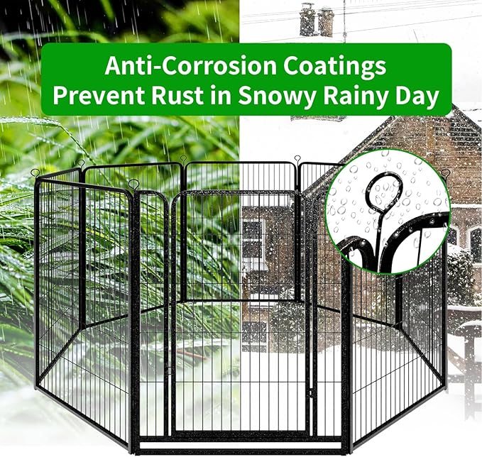 Dog Playpen Outdoor Extra Wide 24 Panels Heavy Duty Dog Fence 47" Height Anti-Rust with Doors Portable for RV Camping Yard, Total 63FT, 316 Sq.ft, Snowy Black