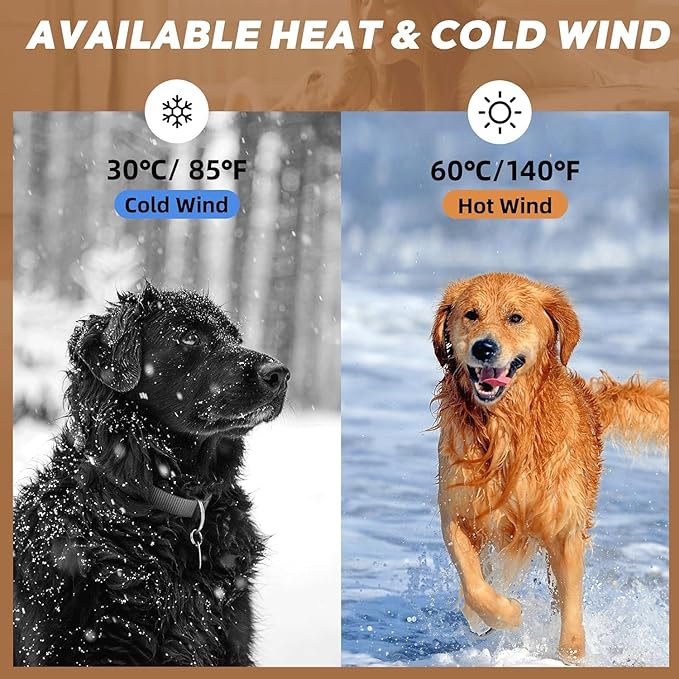 Dog Dryer, Dog Blow Dryer, High Velocity Professional Pet Grooming Vacuum, Dog Hair Dryer with Heater, Stepless Adjustable Speed, 3 Different Nozzles and a Comb for Home, Pet Washing Station, Travel