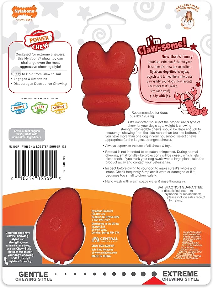 Nylabone Power Chew Lobster Dog Toy Filet Mignon X-Large/Souper - 50+ lbs. (1 Count)