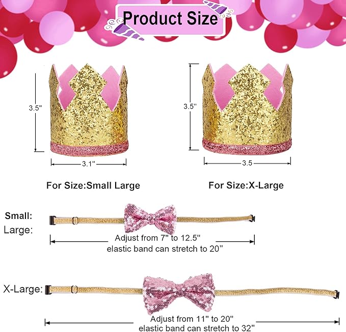 ADOGGYGO Dog Birthday Party Supplies, Pink Plaid Birthday Girl Dog Bandana, Golden Pet Party Hat with Numbers, Bowtie for Extra Large Pets (X-Large)