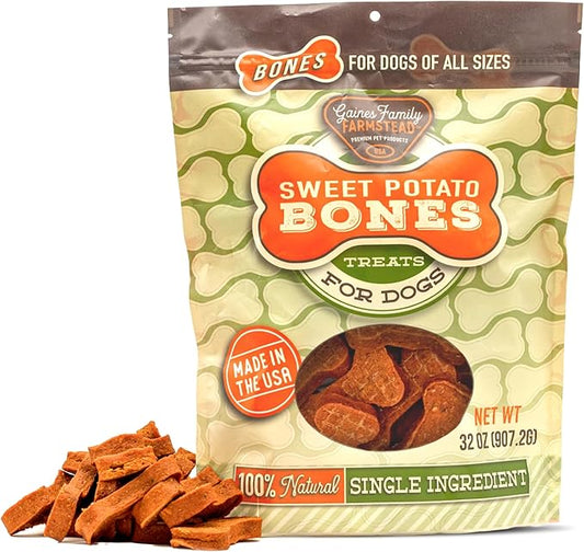 Gaines Family Farmstead Sweet Potato Dog Bones, All-Natural, Grain Free Dog Treats for All Ages & Breeds, Great for Training and Rewards, Made in USA, 2 Pound Bag