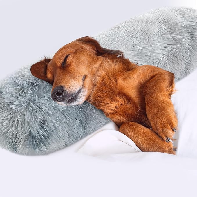HOMBYS 25" Length Dog Pillows for Large and Medium Dogs, Soft Faux Fur Claming Dog Nek Pillow for Improving Anxiety Reduce, Machine Washable Pet Pillow for Cats, Plush Pet Toy(Tie-Dye, 25"x8"x4")