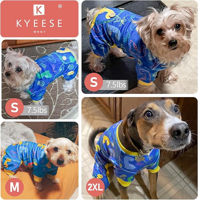 KYEESE Dog Pajamas Soft Dog Pjs Stretchy Pet Onesie Outfit Velvet Coat with Dinosaur Doggie Jammies for Small Dogs Boy Girl Comfy Clothes, Small