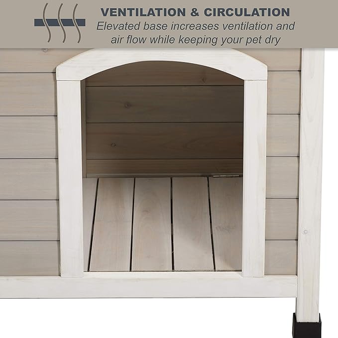 Midwest Homes for Pets Eilio Folding Outdoor Wood Dog House, No Tools Required for Assembly | Dog House Ideal for Large Dog Breeds, Beige (12EWDH-L)