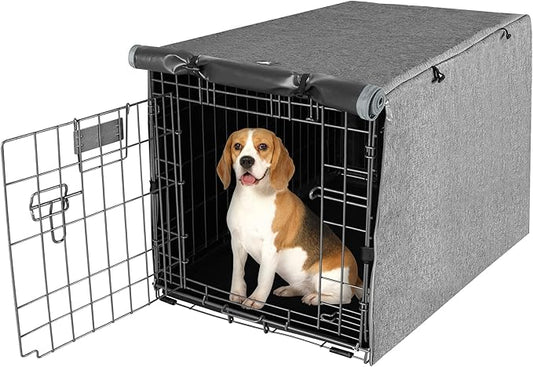 X-ZONE PET Double Door Dog Crate Cover - Polyester Pet Kennel Cover (Fits 24 30 36 42 48 inches Wire Crate) (36 Inch, Grey)