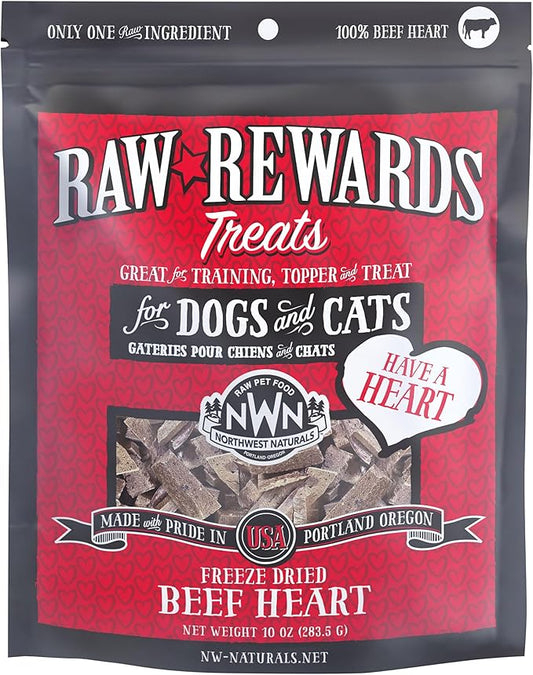 Northwest Naturals Raw Rewards Freeze-Dried Beef Heart Treats for Dogs and Cats - Bite-Sized Pieces - Healthy, 1 Ingredient, Human Grade Pet Food, All Natural - 10 Oz