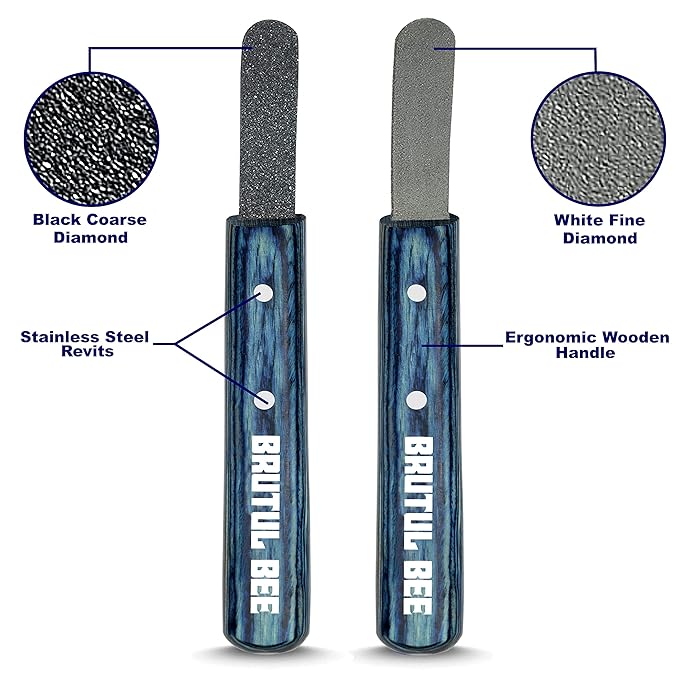 Bee Stripping Metal Stone Diamond Edged for Dogs, Cats & Pets with Wooden Handle (BLUE)