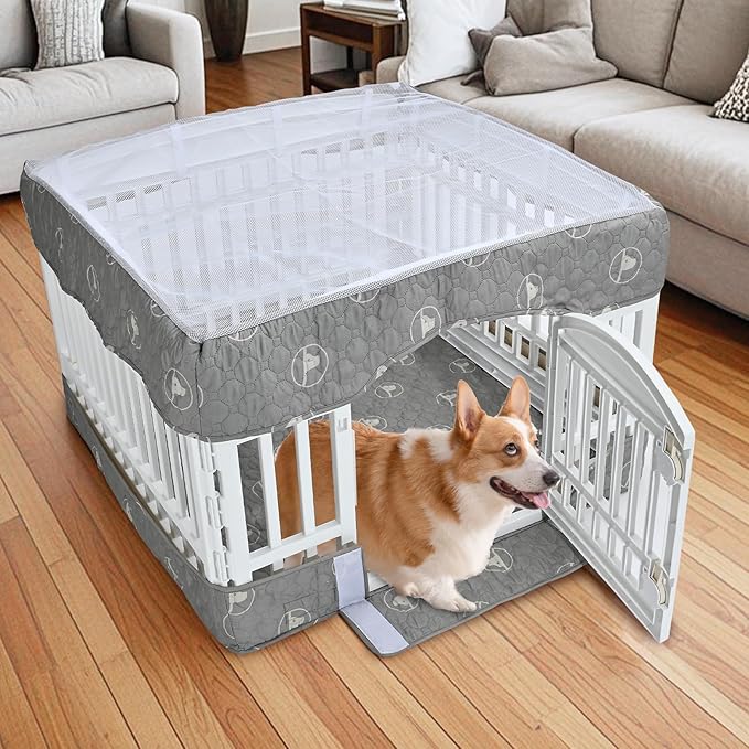 PJYuCien Dog Playpen Bottom Pad and Cover Fits for 36 Inch 4 Panels Exercise Pet Pen,Grey