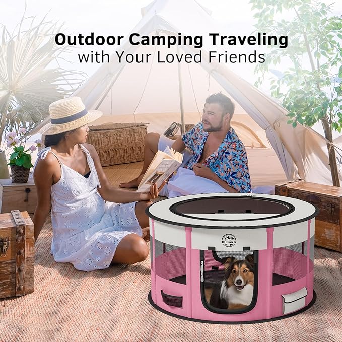 Dog Playpen Puppy Play Pen Indoors Pet Crate Small Dog Cage Portable Foldable Cat Kennel for Kitten Hamster Rabbit Bunny Guinea Pig with Collapsible Food Bowl Carrying Case