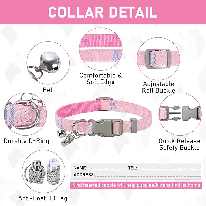GAMUDA Dog Harness Collar and Leash Set, Dog Harness, No Chock No Pull Adjustable Vest Harnesses Plaid Reflective for Medium Dog, Cat, Small Horse, Small Bull and Pig (Pink, L)